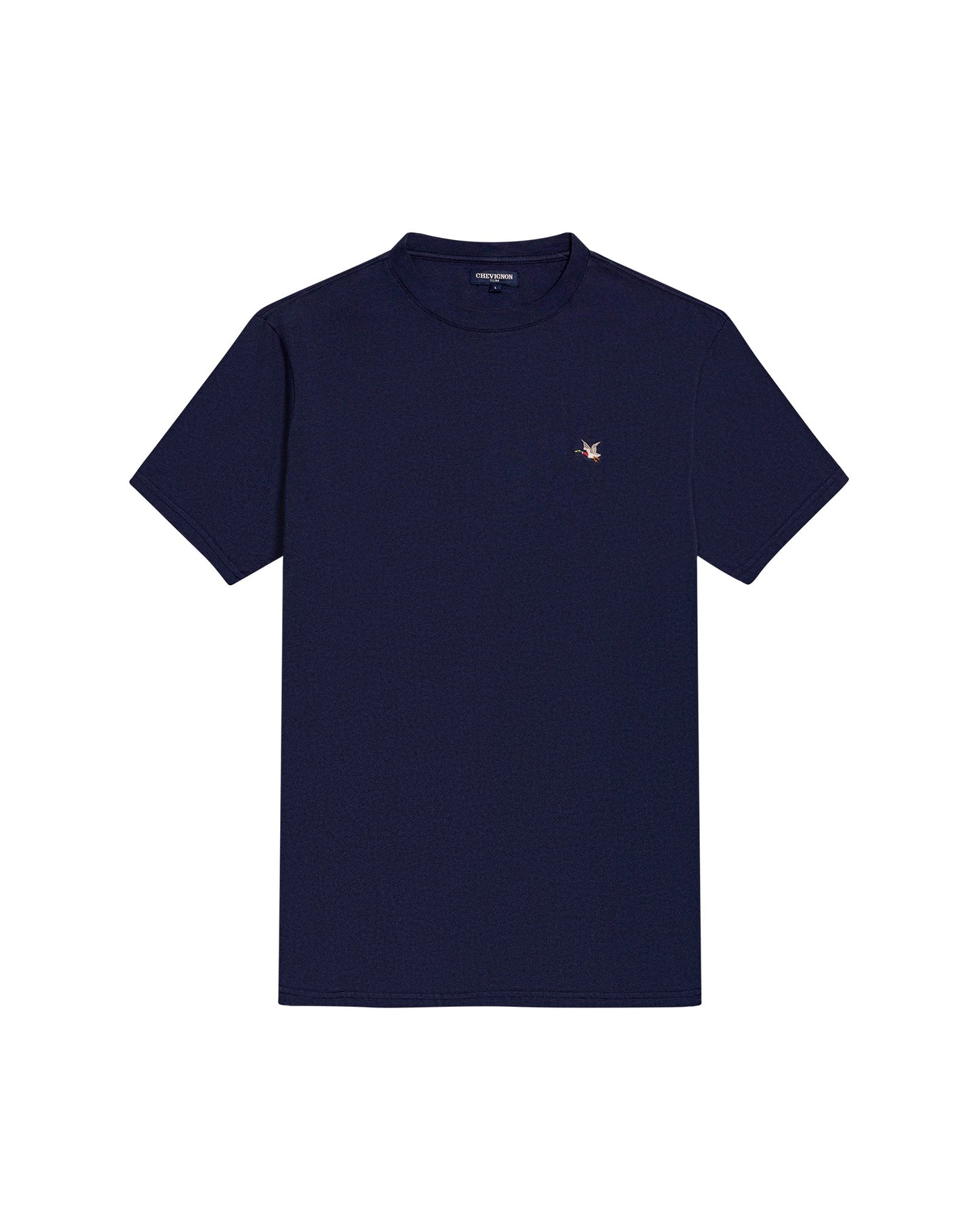 Men's T-Shirt Slim Fit Short Sleeve Crewneck Cotton Vibrant Embroidered Duck Heart Point Chest - Blue