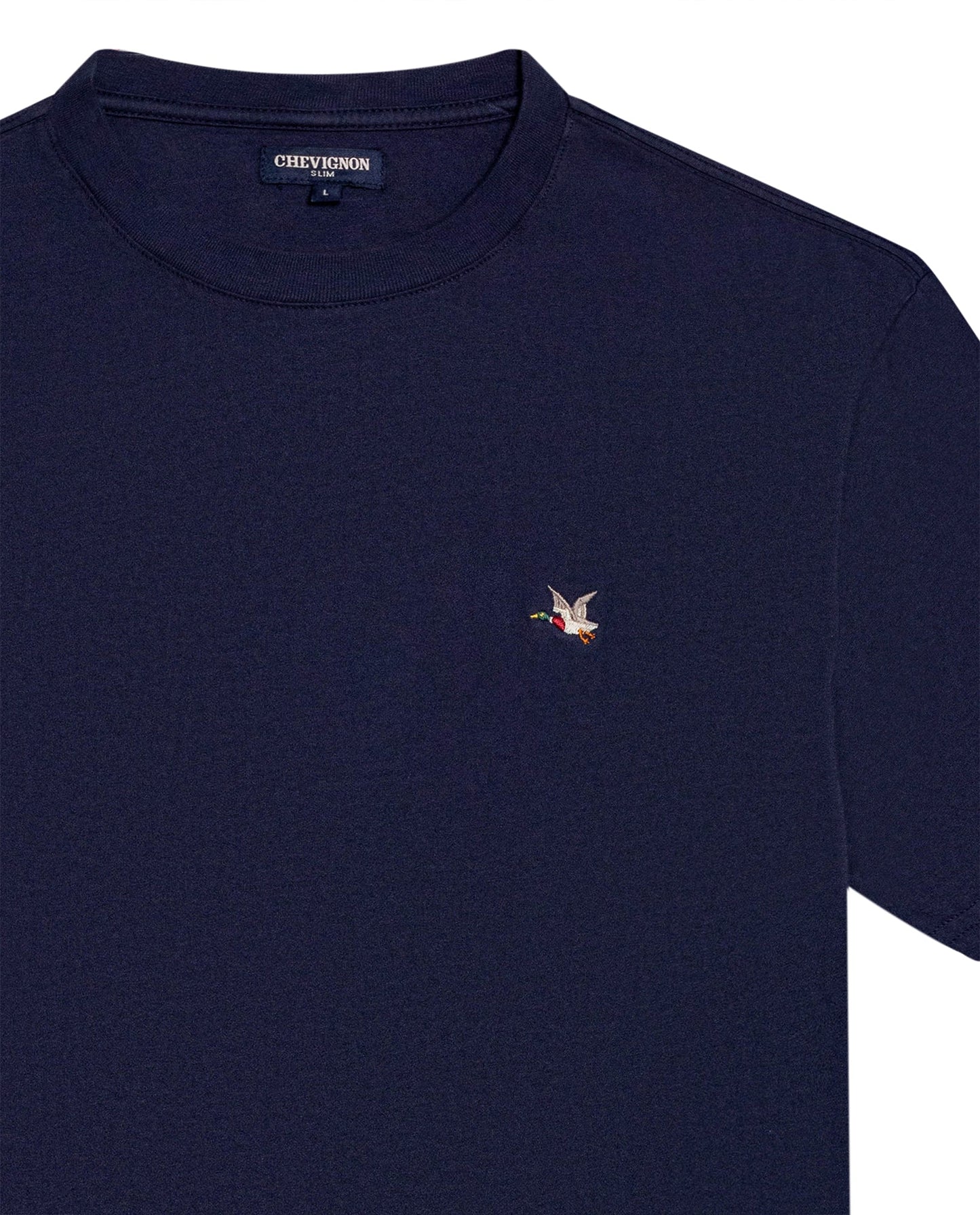 Men's T-Shirt Slim Fit Short Sleeve Crewneck Cotton Vibrant Embroidered Duck Heart Point Chest - Blue