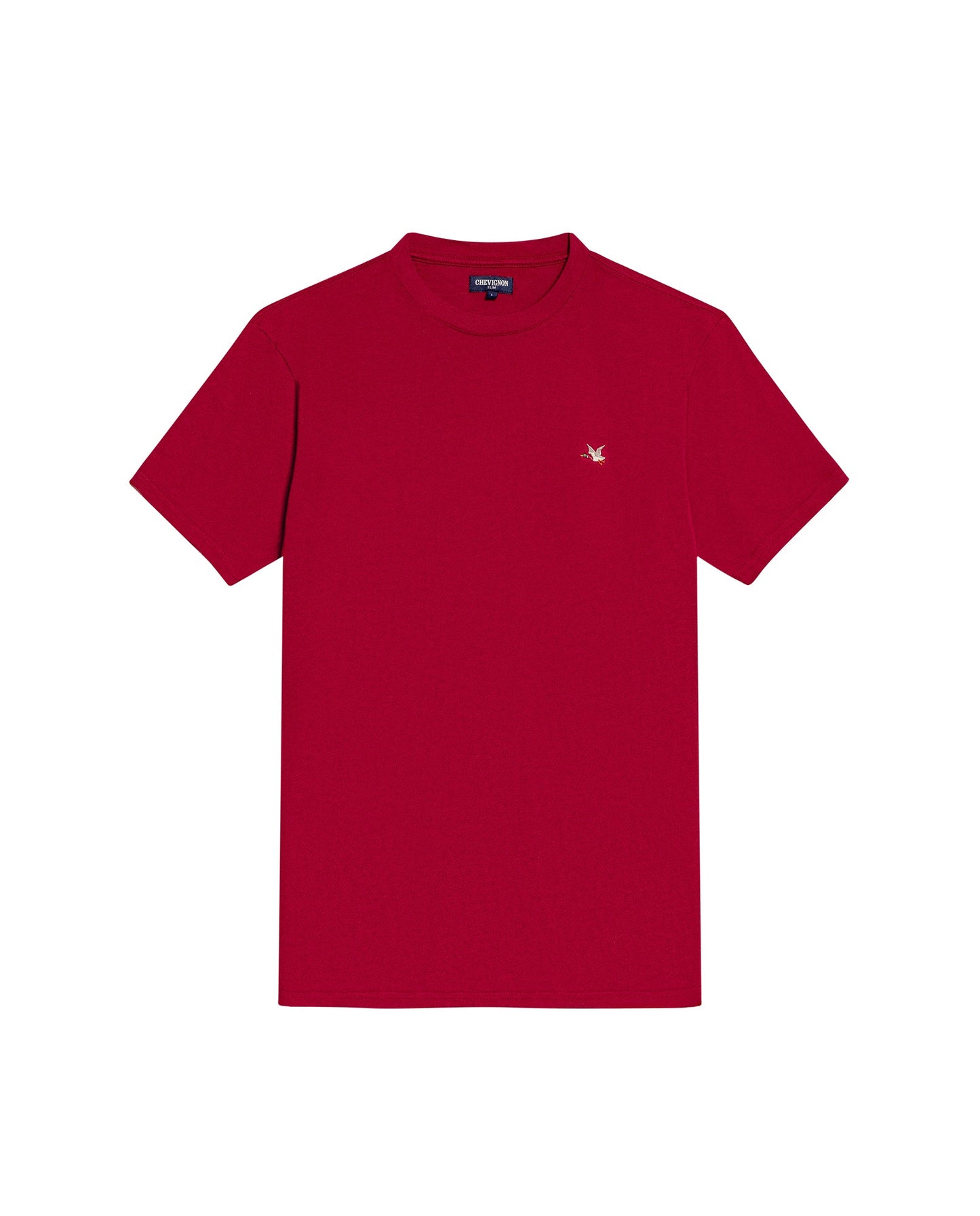 Men's T-Shirt Slim Fit Short Sleeve Crewneck Cotton Vibrant Embroidered Duck Heart Point Chest - Red