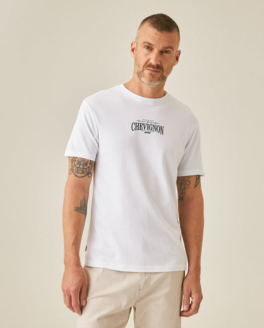 Men's T-Shirt Slim Fit Short Sleeve Cotton Polyester High Density Graphic Center Print Tactile Relief - White