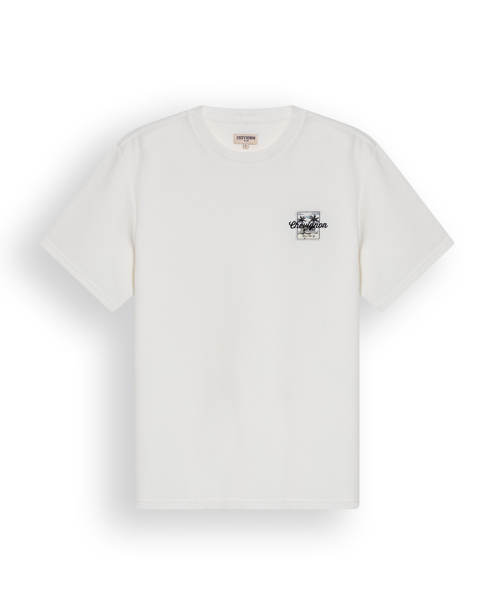 Men's T-Shirt Slim Fit Short Sleeve Cotton Polyester Waffle Texture Chest Embroidery Overlay Label - Raw