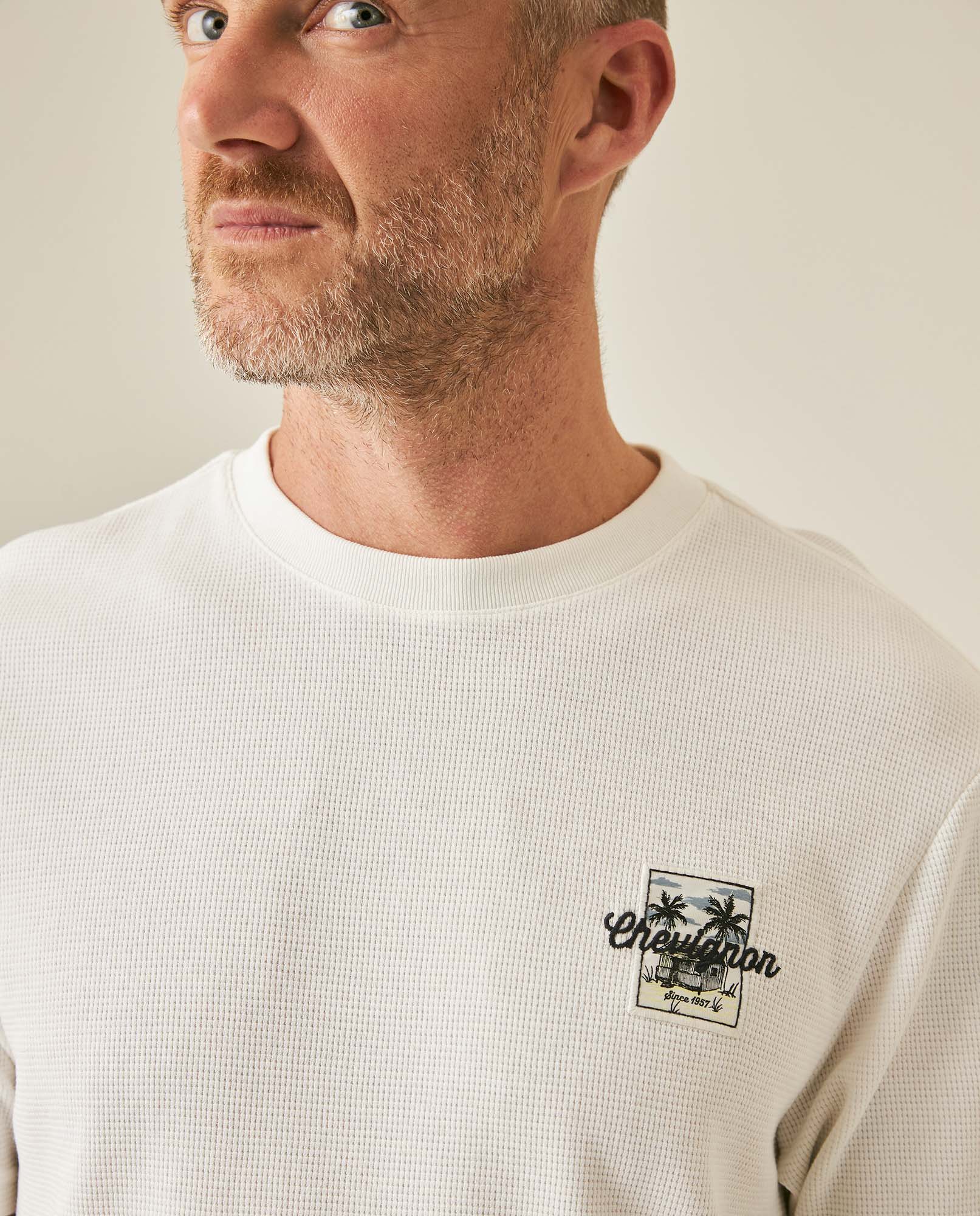 Men's T-Shirt Slim Fit Short Sleeve Cotton Polyester Waffle Texture Chest Embroidery Overlay Label - Raw