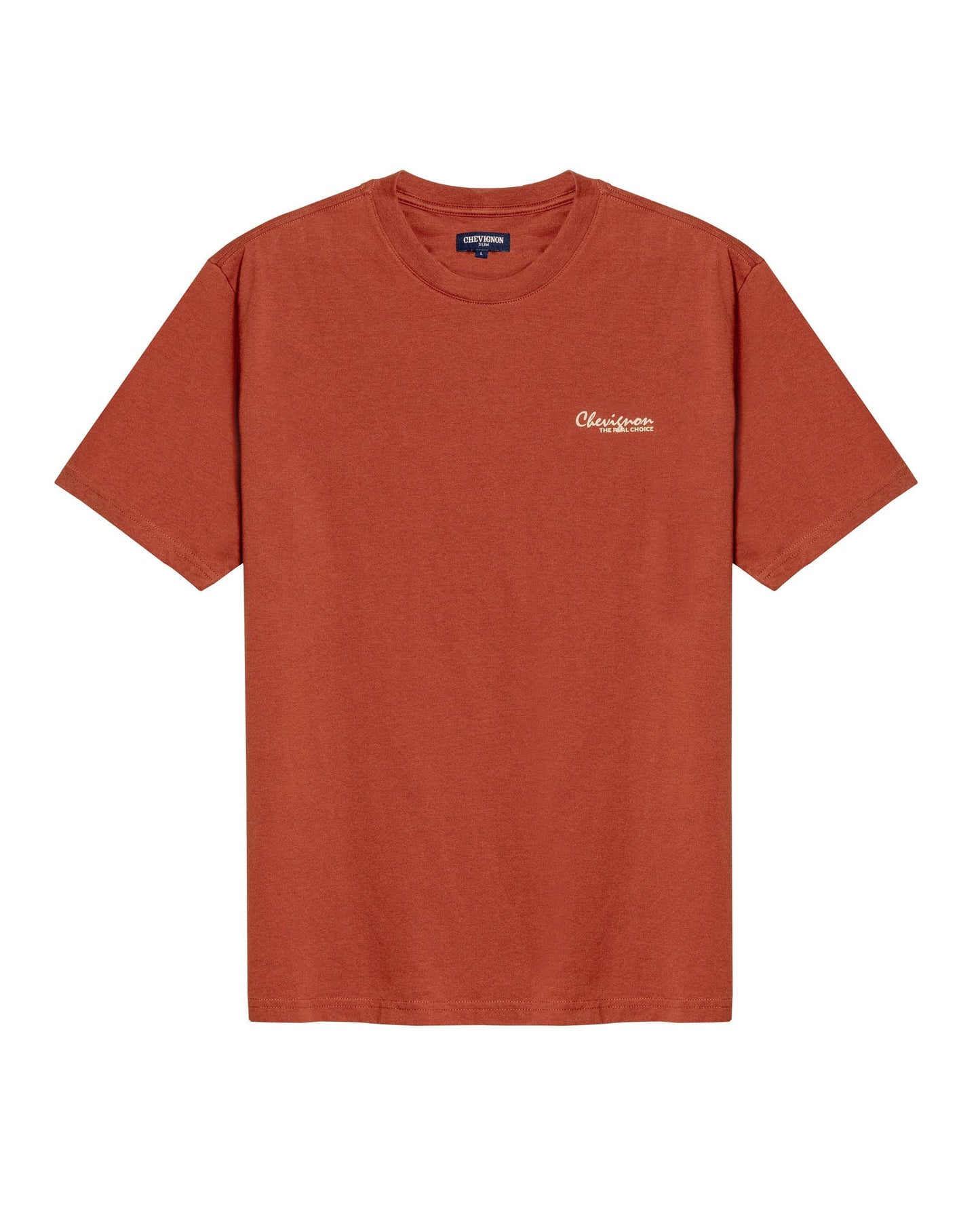 Men's T-Shirt Slim Fit Short Sleeve Cotton Jersey Medium Weight Front Graphic Back Superprint - Brown