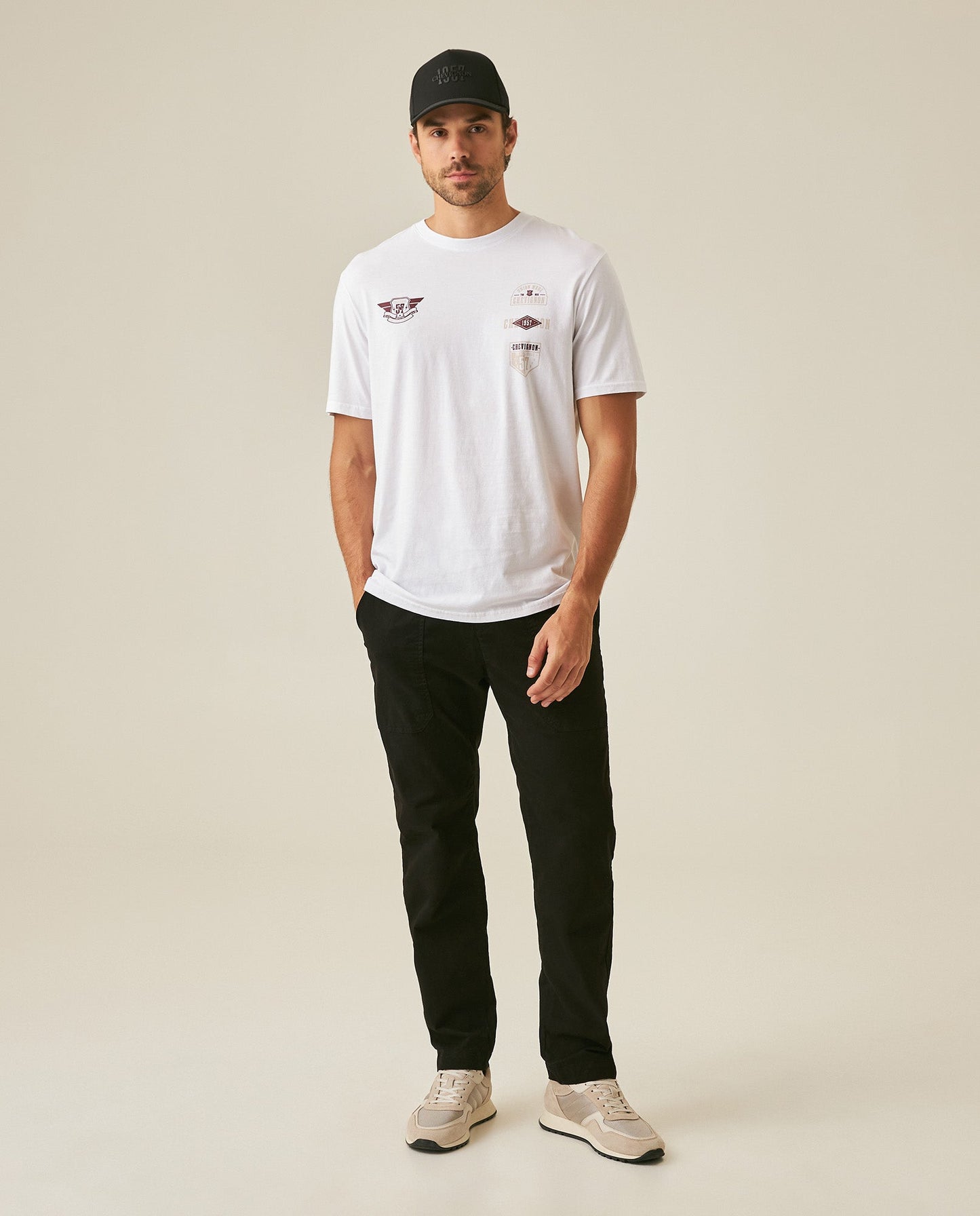 Men's T-Shirt Classic Fit Short Sleeve Cotton Jersey Normalized Patch-Style Graphics - White