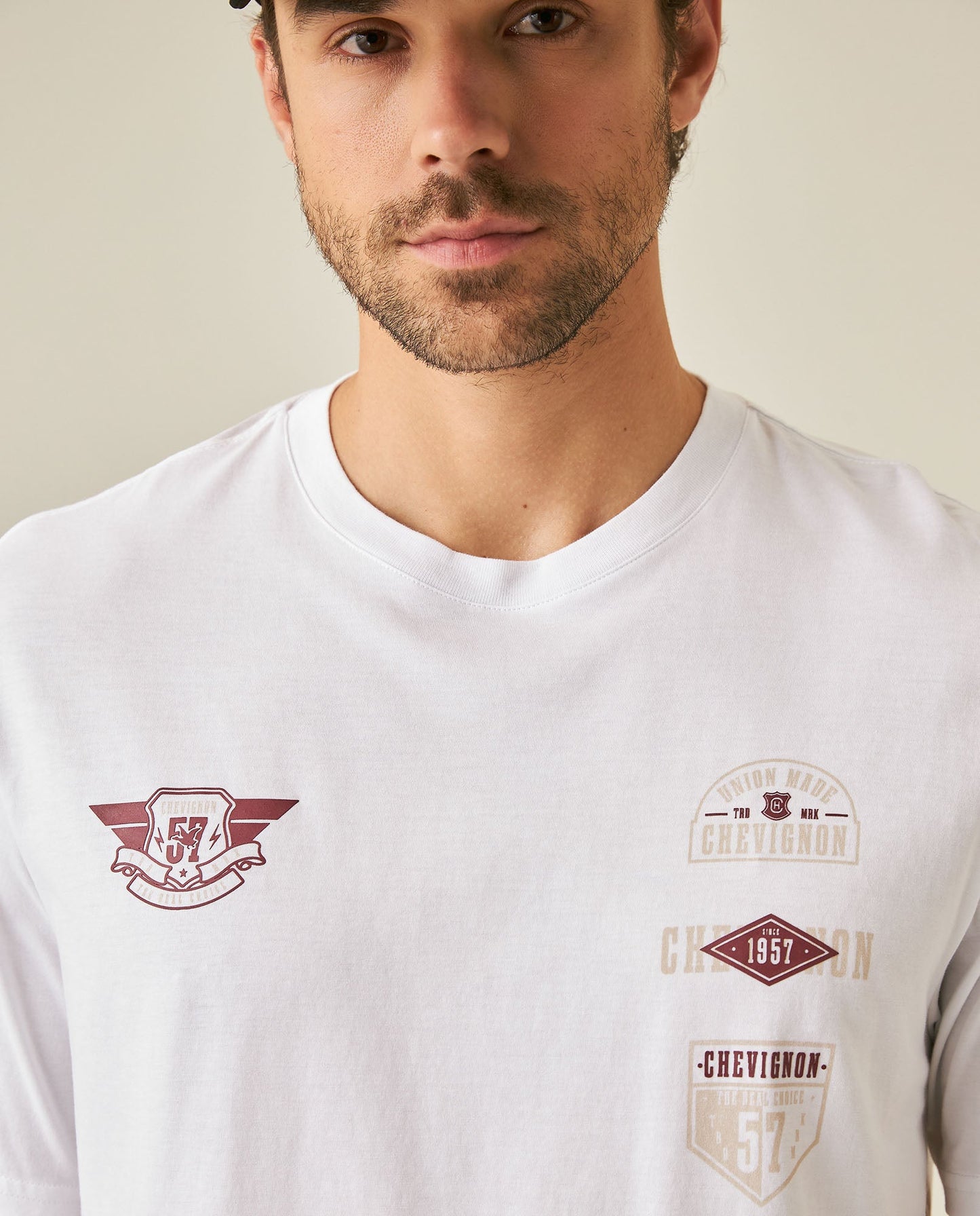 Men's T-Shirt Classic Fit Short Sleeve Cotton Jersey Normalized Patch-Style Graphics - White