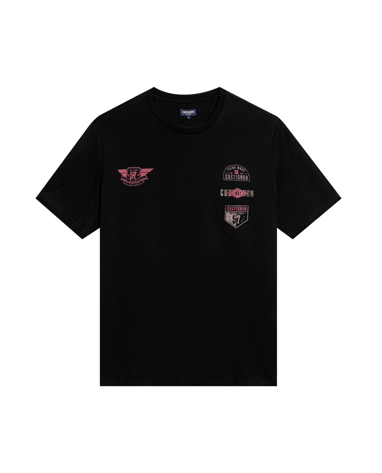 Men's T-Shirt Classic Fit Short Sleeve Cotton Jersey Normalized Patch-Style Graphics - Black