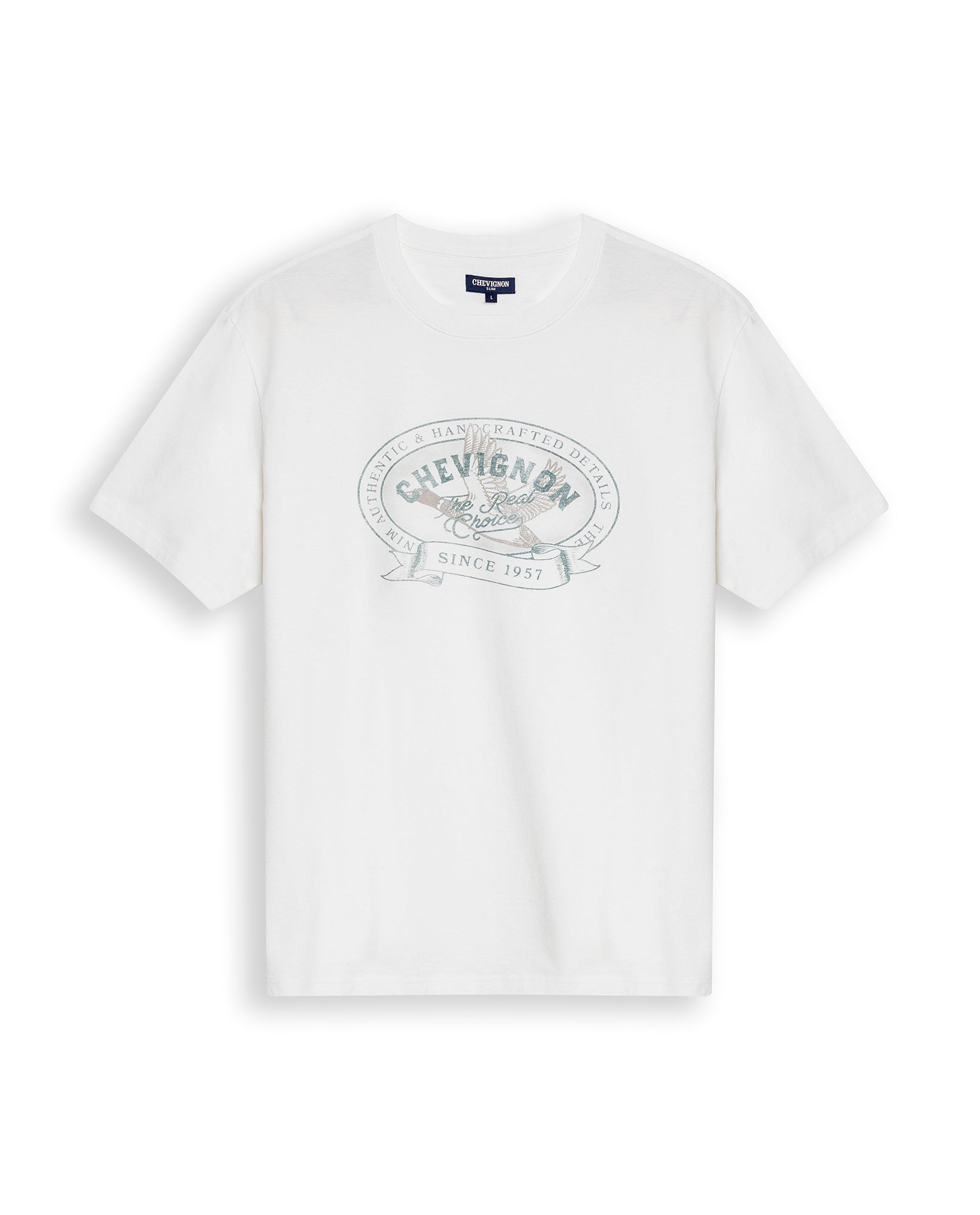 Men's T-Shirt Slim Fit Short Sleeve Cotton Jersey Medium Weight Front Localized Graphic - Raw