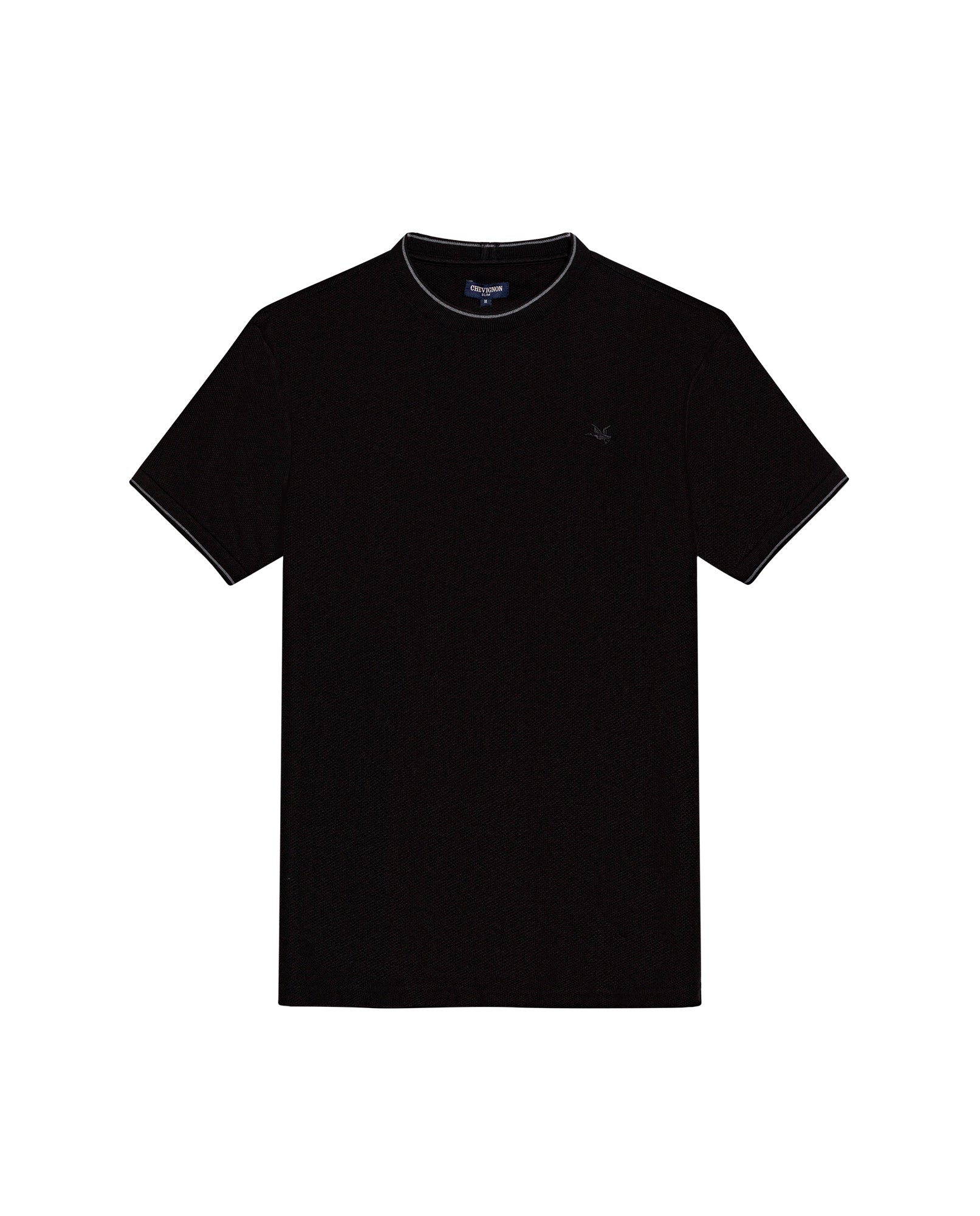 Men's T-Shirt Slim Fit Short Sleeve Cotton Honeycomb Effect Knit Collar Cuffs Refined Structure - Black