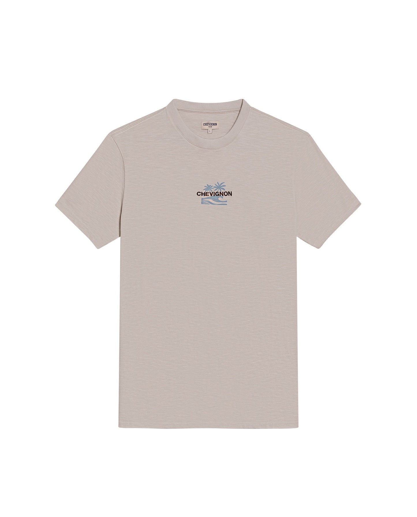 Men's T-Shirt Slim Fit Short Sleeve Cotton Jersey Double Knit  - Beige