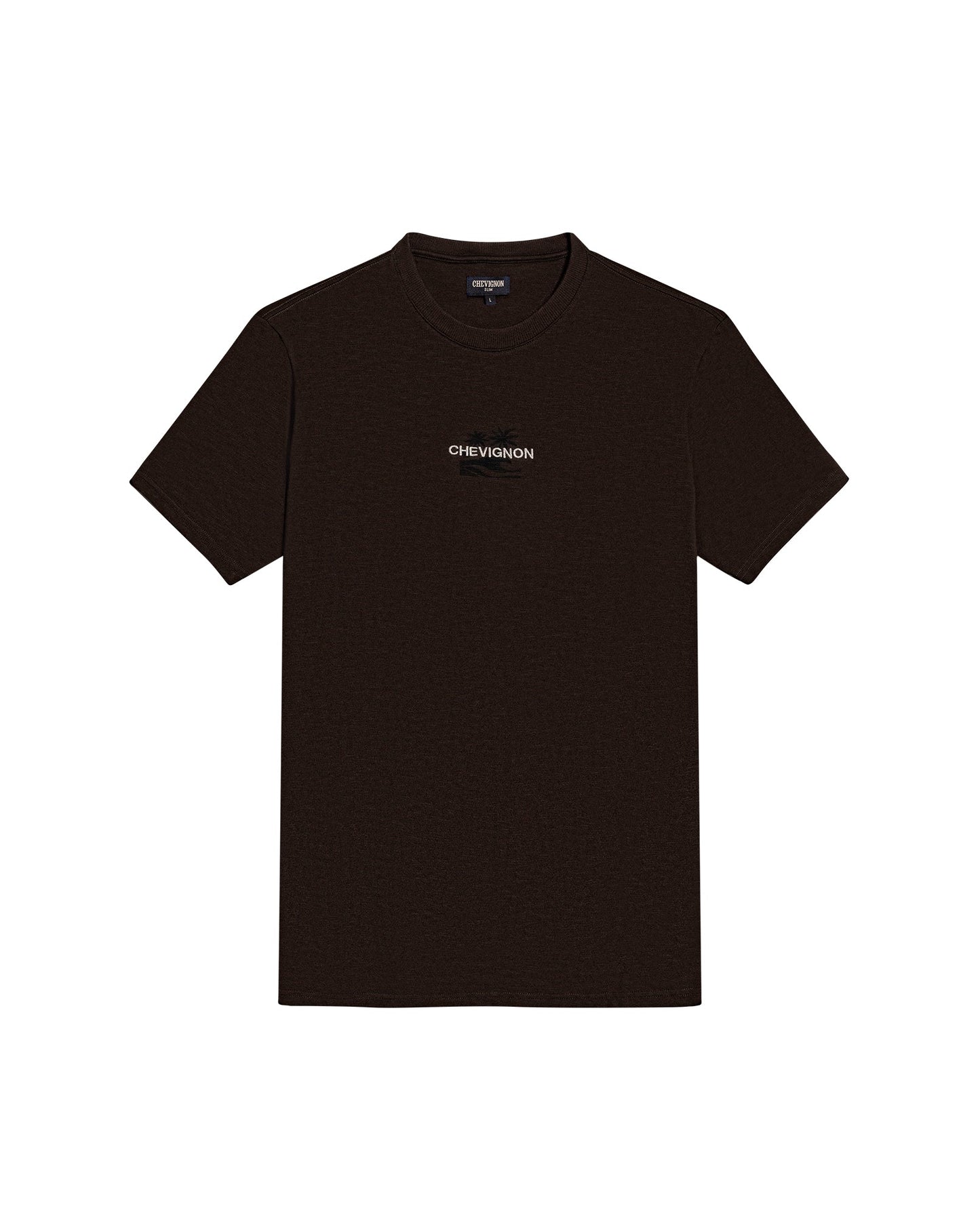 Men's T-Shirt Slim Fit Short Sleeve Cotton Jersey Double Knit Discreet Central Summer Graphic Side Vents - Brown