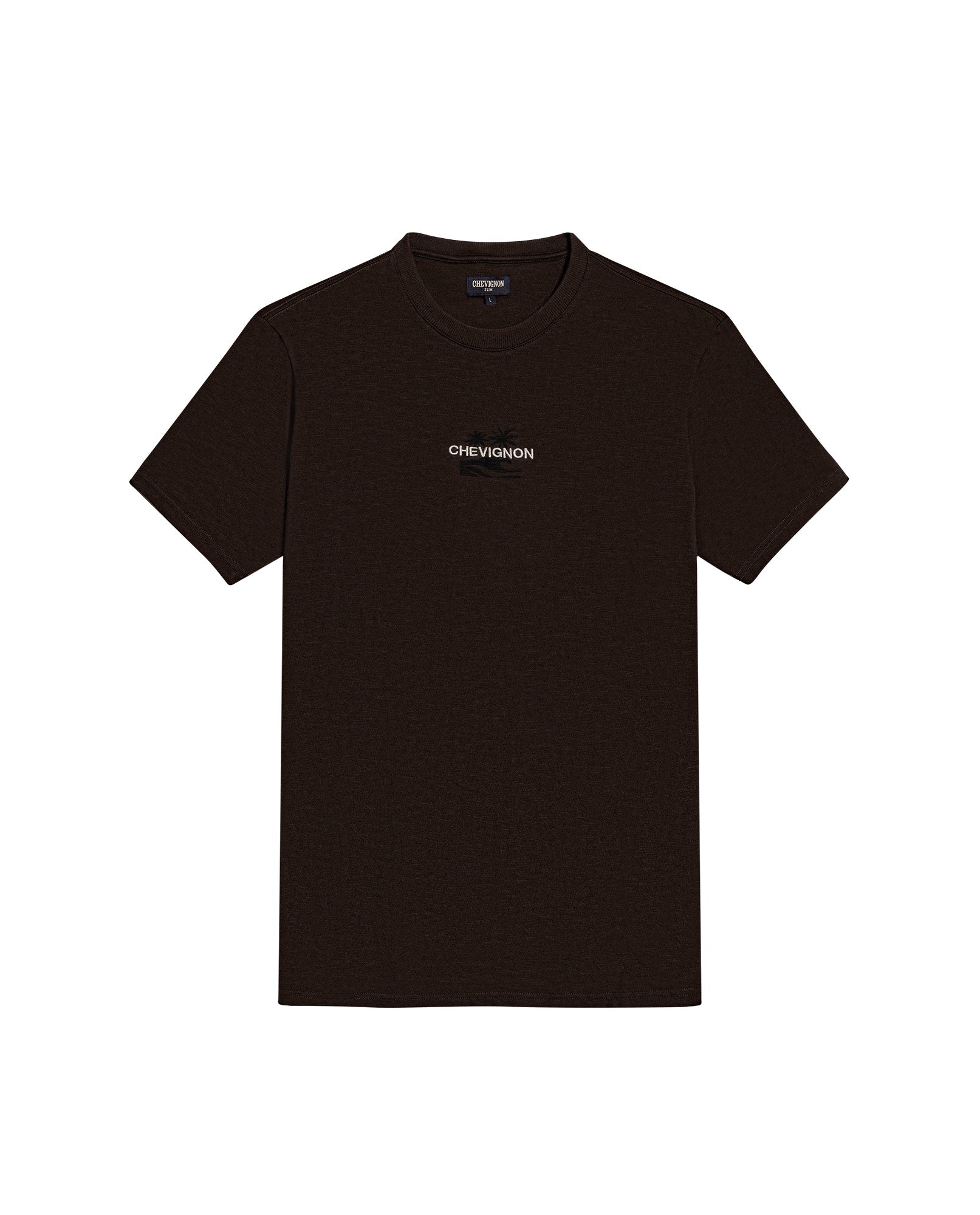 Men's T-Shirt Slim Fit Short Sleeve Cotton Jersey Double Knit Discreet Central Summer Graphic Side Vents - Brown
