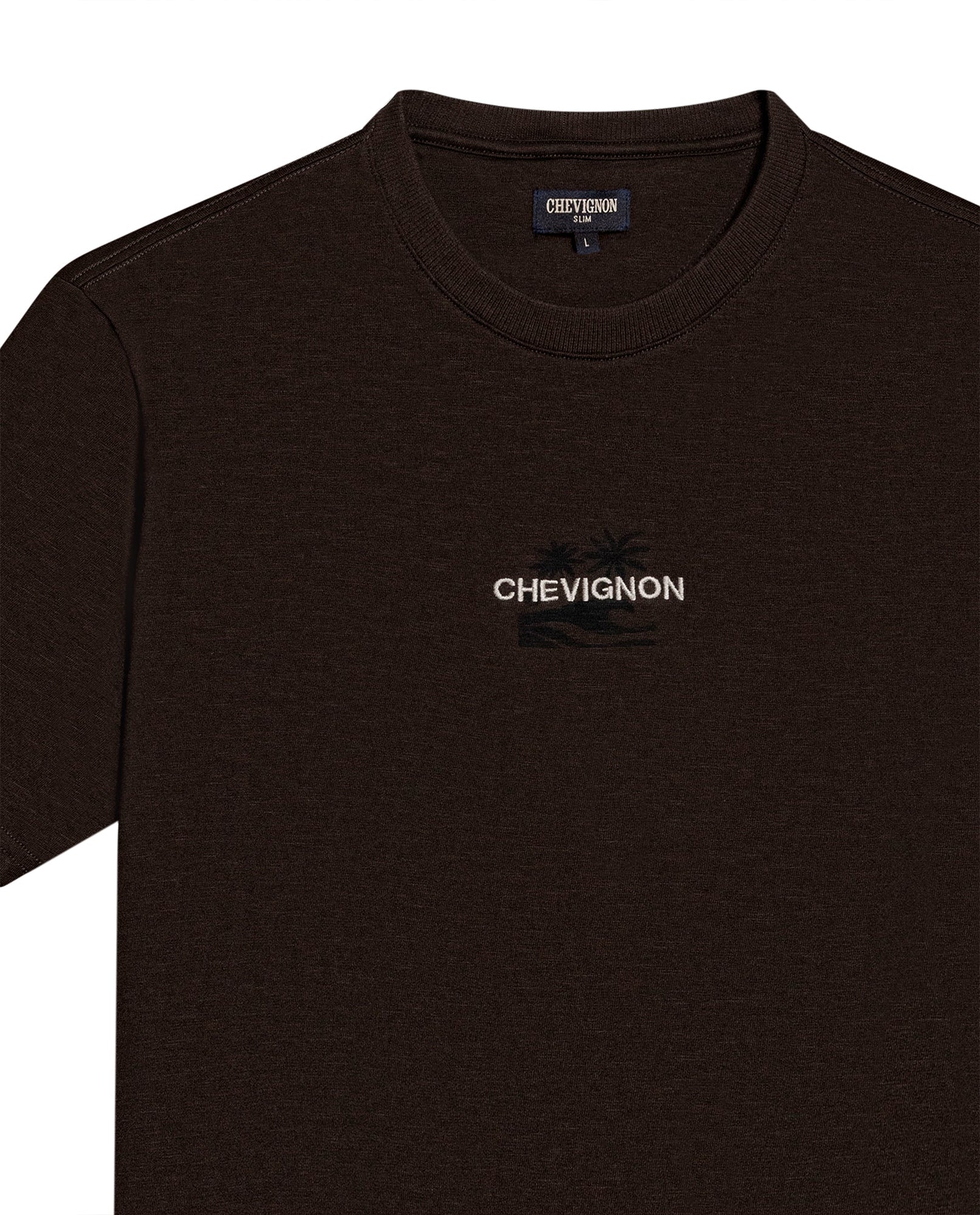 Men's T-Shirt Slim Fit Short Sleeve Cotton Jersey Double Knit Discreet Central Summer Graphic Side Vents - Brown