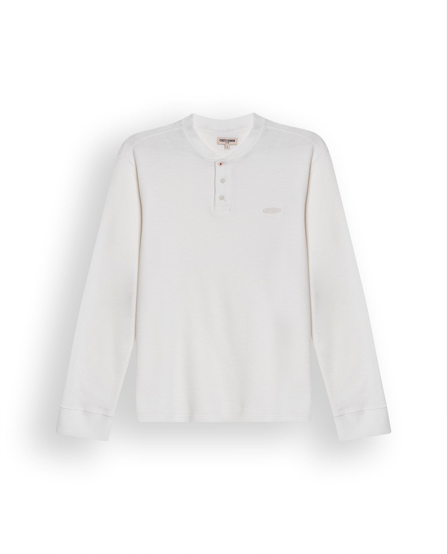 Men's T-Shirt Slim Fit Long Sleeve Henley Collar Cotton Elastane Knitwear Simulation Tone on Tone Buttons - Raw