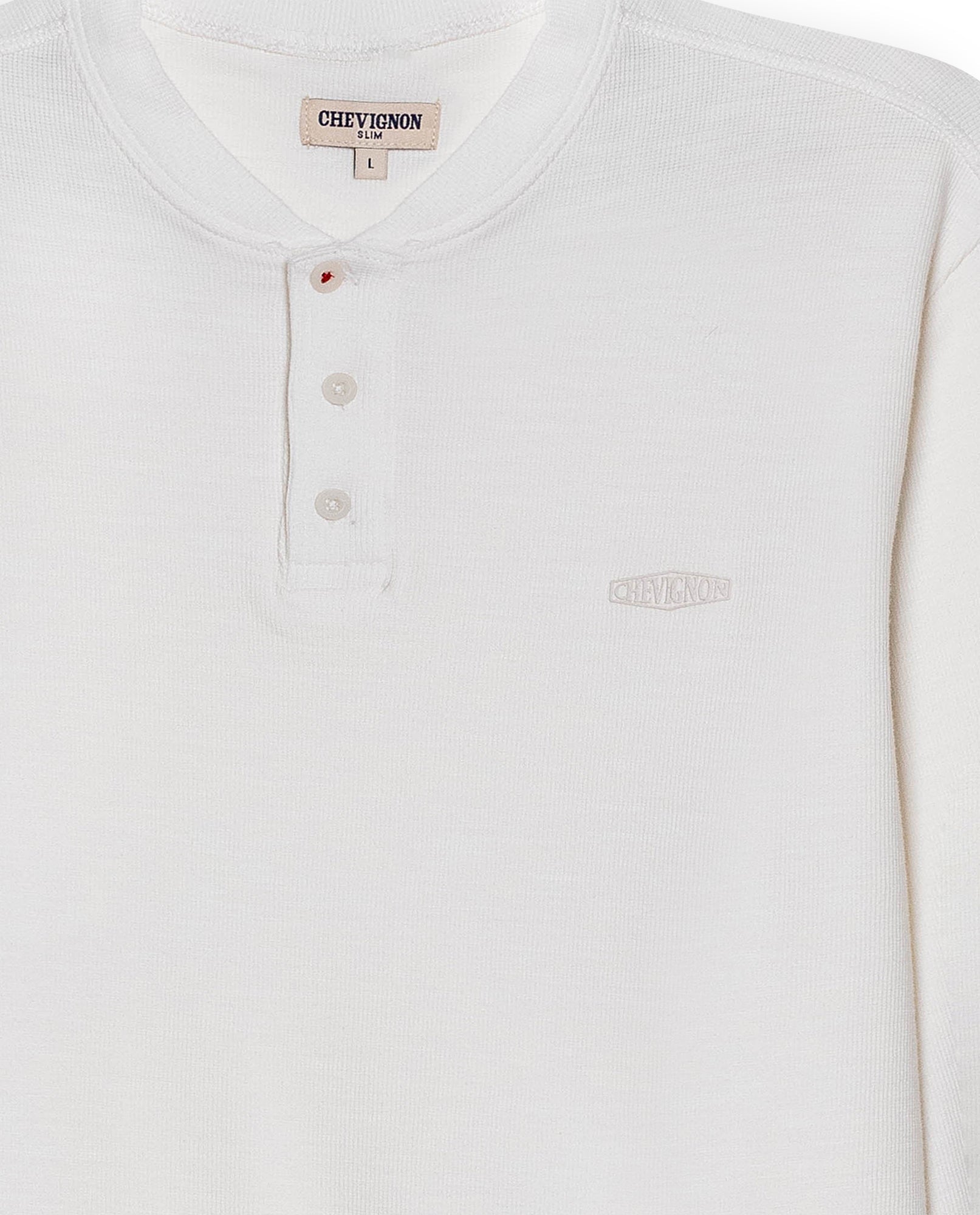 Men's T-Shirt Slim Fit Long Sleeve Henley Collar Cotton Elastane Knitwear Simulation Tone on Tone Buttons - Raw