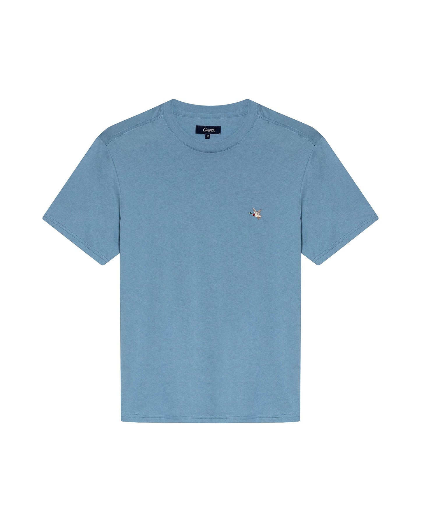 Men's T-Shirt Slim Fit Short Sleeve Crewneck Pima Cotton Vibrant Embroidered Duck Heart Point - Blue