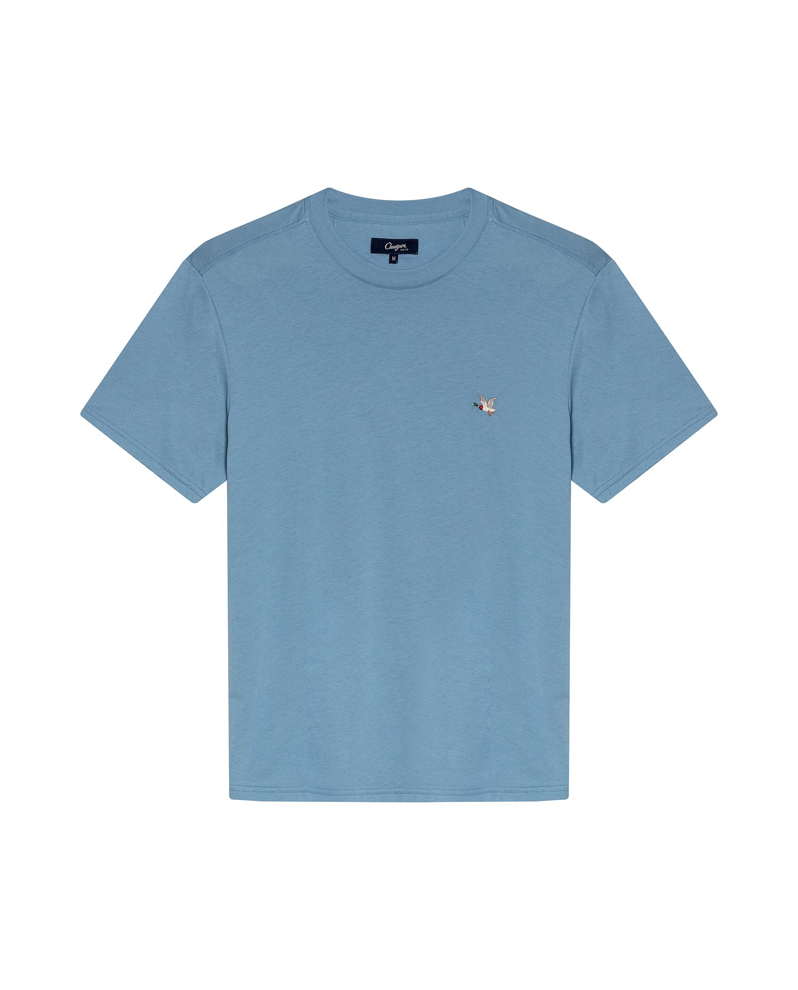 Men's T-Shirt Slim Fit Short Sleeve Crewneck Pima Cotton Vibrant Embroidered Duck Heart Point - Blue
