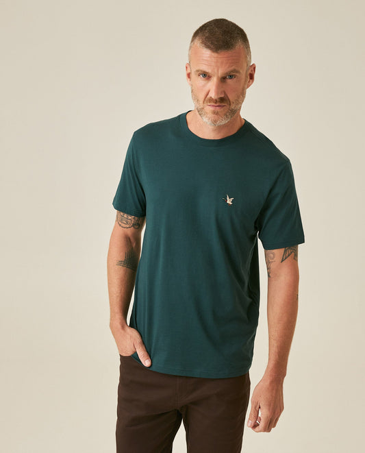 Men's T-Shirt Slim Fit Short Sleeve Crewneck Embroidered Duck Heart Point - Green