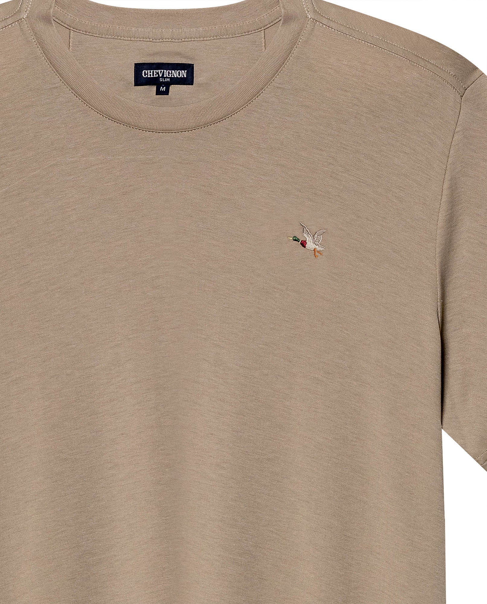 Men's T-Shirt Slim Fit Short Sleeve Crewneck Embroidered Duck Heart Point - Brown