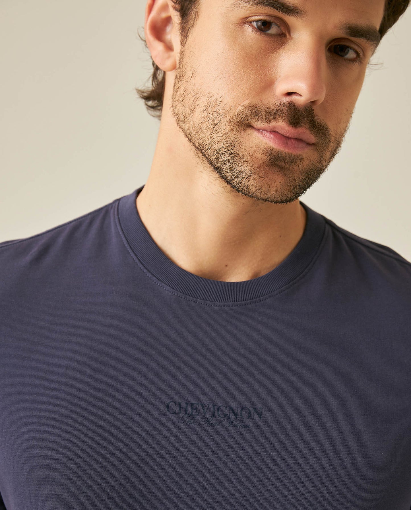 Men's T-Shirt Classic Fit Short Sleeve Cotton Jersey Heavy Washed Front Graphics Back Appliqué - Blue