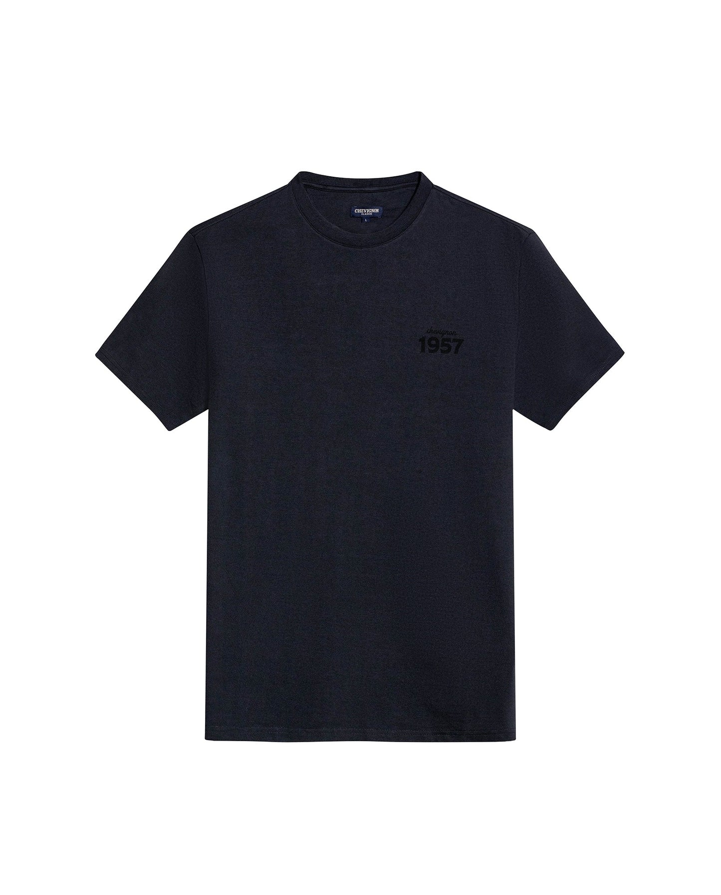 Men's T-Shirt Long Sleeve Classic Fit Cotton Jersey Medium Weight Mixed Typography Front Back - Gray
