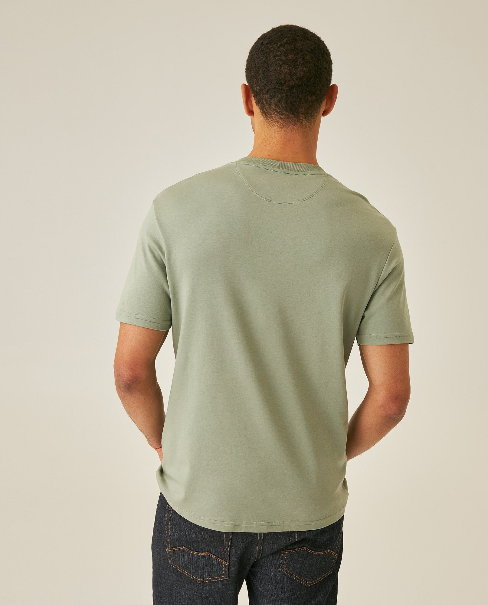 Men's T-Shirt Slim Fit Short Sleeve Cotton Jersey Double Knit Superior Durability Tone on Tone Duck Minimalist - Green