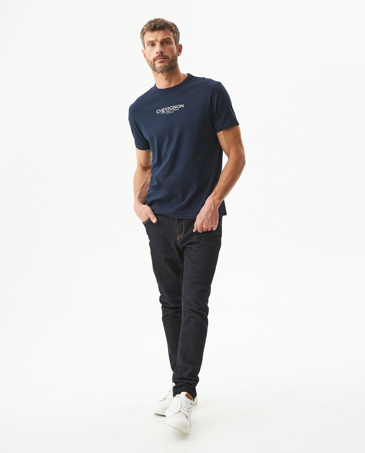 Men's Slim Fit Typographic Graphic T-shirt in Cotton Seafront